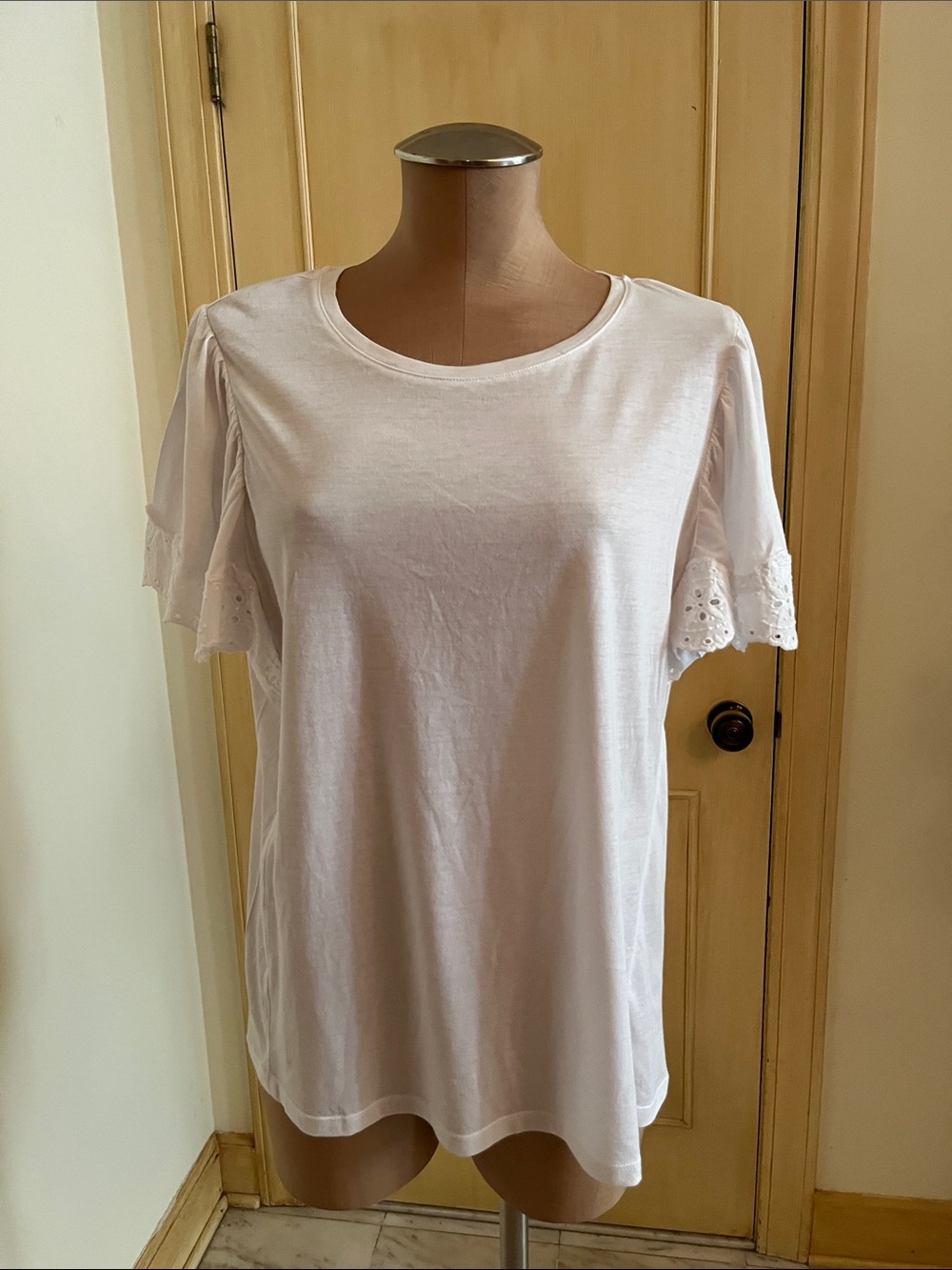 FAITH & ZOE NWT Boho Prairie Eyelet Ruffle Flutter SLV Round Neck White Top XL